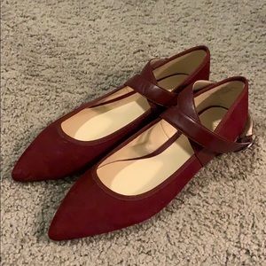 Nine West Burgundy Suede Pointed Toe Flats
